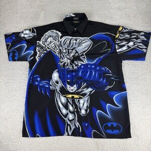 VTG Batman Vs Joker Y2K Warner Bros Shirt Button Shirt All Over Print Aop Large